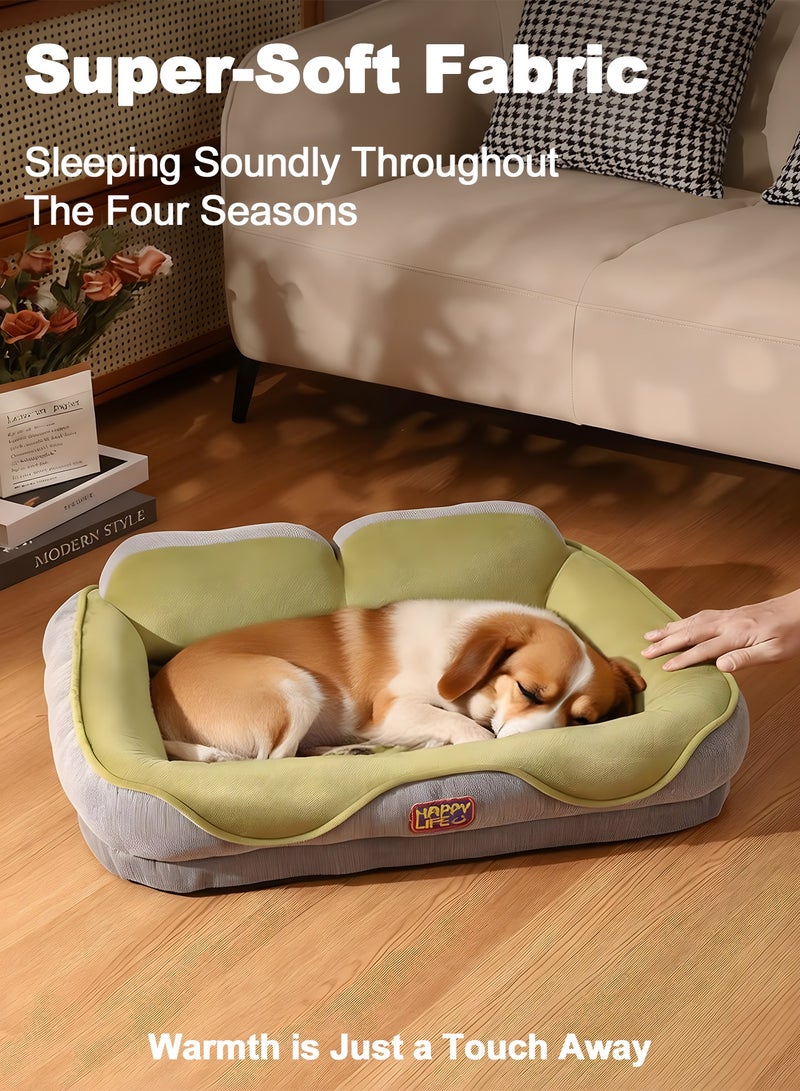 Chillspace Orthopedic Large Pet Bed for Dogs & Cats - Ultra Soft Plush Sofa with Bolster Support, Machine Washable, Non-Slip Calm Bed for Small to Medium Pets (65x50x20cm, Sage Green) - Image 2